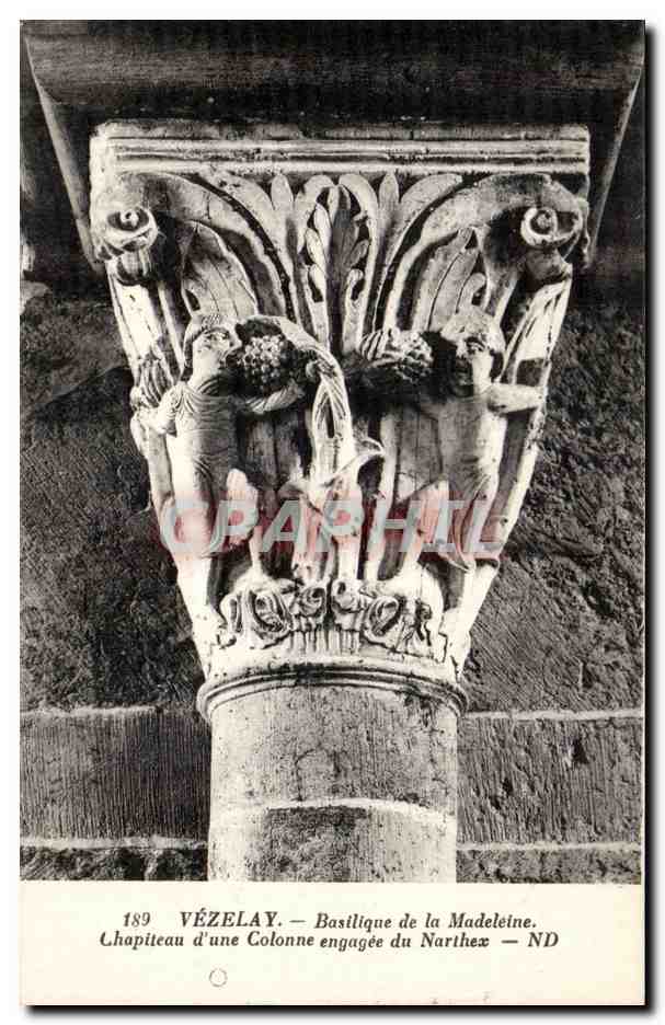 Vézelay — Capital of a pilaster column of the narthex — Basilica of Sainte Madeleine — ND