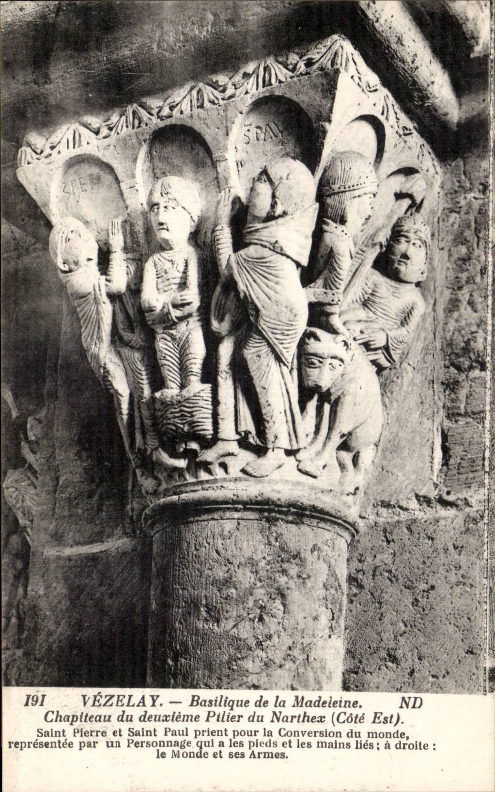 Vézelay — Basilique de la Madeleine. Chapiteau du deuxième pilier du narthex (Côté Est).