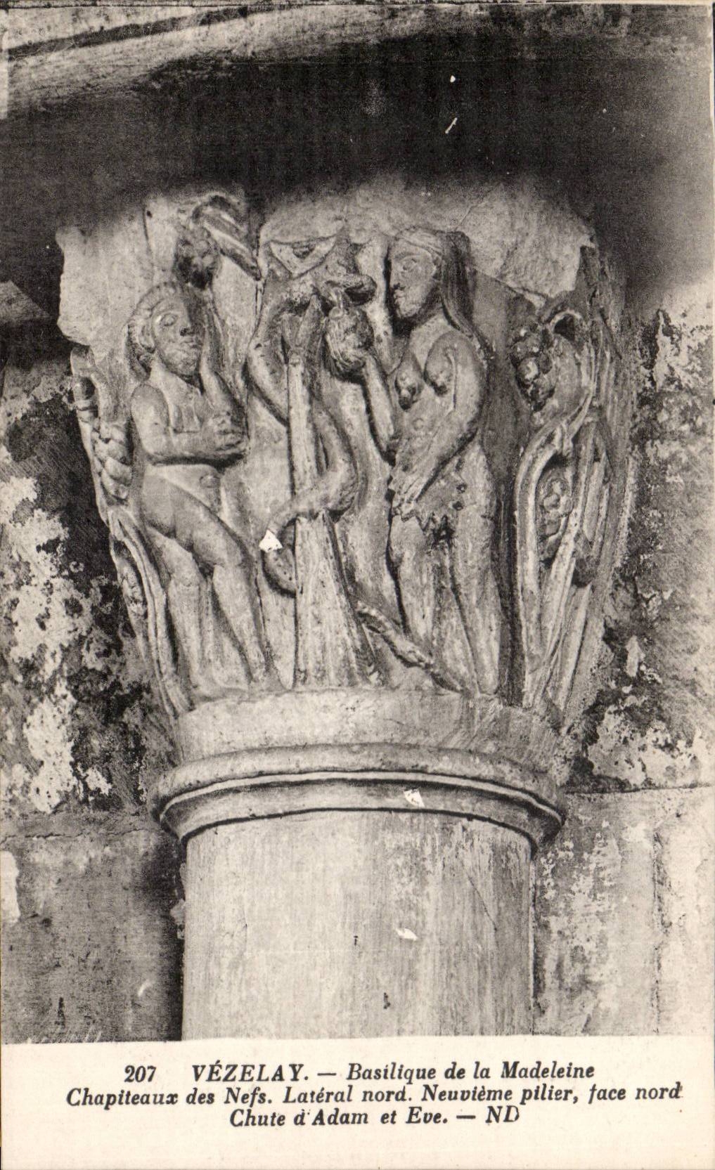 Vézelay — Basilique de la Madeleine. Chapiteaux des Nefs. Chute d'Adam et Ève — ND
