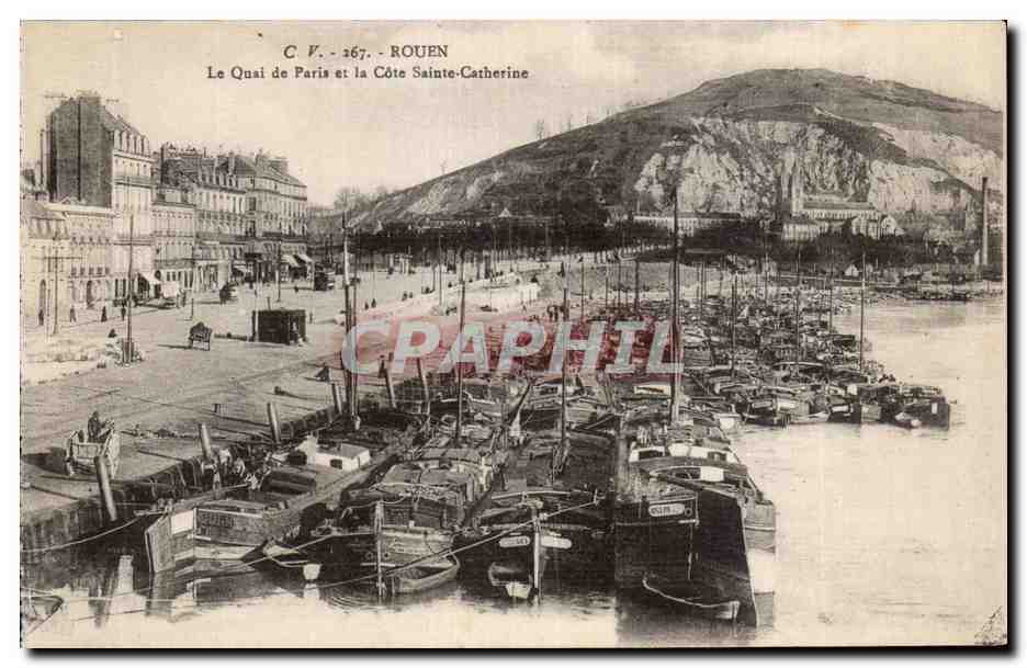 CPA Rouen Le quai de Paris et la cote Sainte Catherine