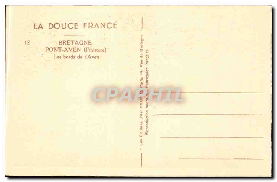 CPA Pont Aven Les bords de l'Aven — Rückseite