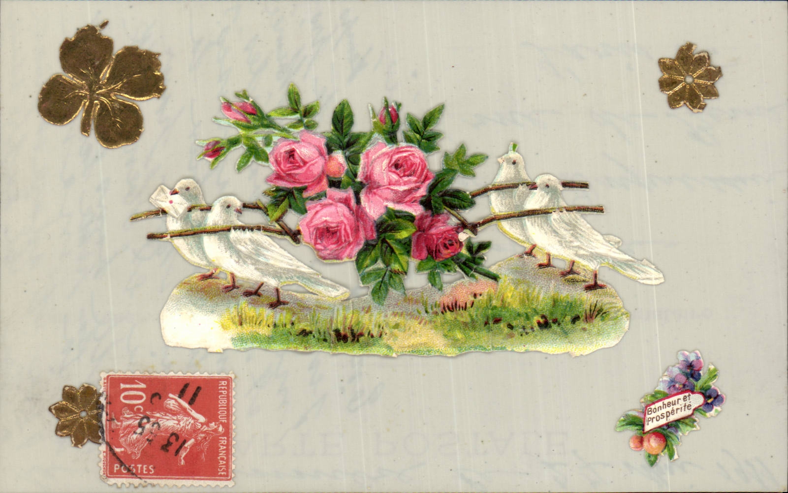 CPA Fantaiisie Colombes et fleurs (en relief)