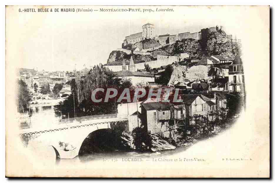 CPA Lourdes Le chateau et le pont vieux