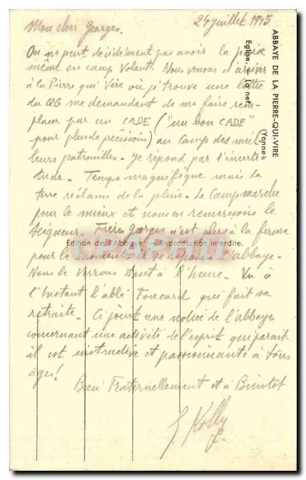 CPA Abbaye de la Pierre qui Vire Eglise La nef — Verso