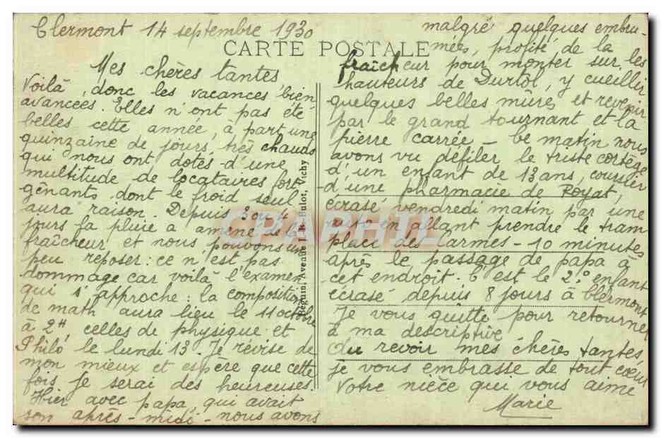 CPA Royat les Bains Le casino et le castel hotel — Rückseite