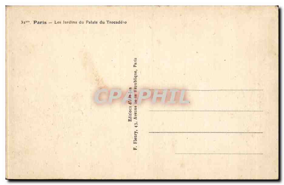 CPA Paris Les jardins du palais du Trocadero — Rückseite
