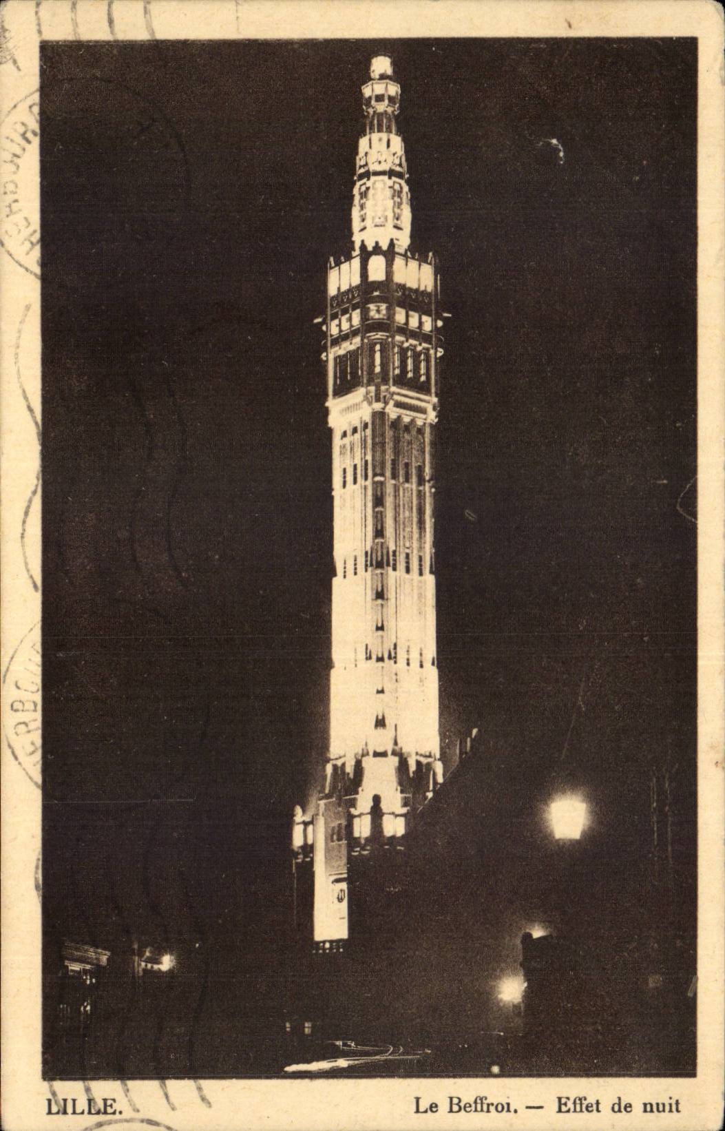 CPA Lille Le beffroi Effet de nuit