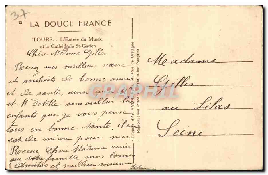 CPA Tours L'entree du musee et la cathedrale St Gatien — Rückseite
