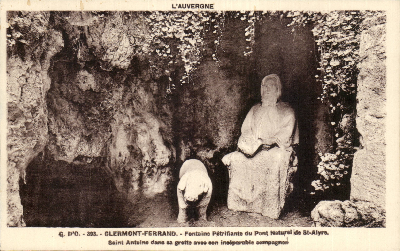 Saint Antoine dans sa grotte avec son inséparable compagnon — Clermont-Ferrand, L'Auvergne — G. D'O. n° 383