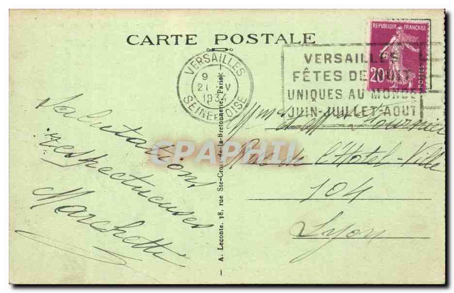 CPA Versailles Le chateau et l'orangerie  — Verso