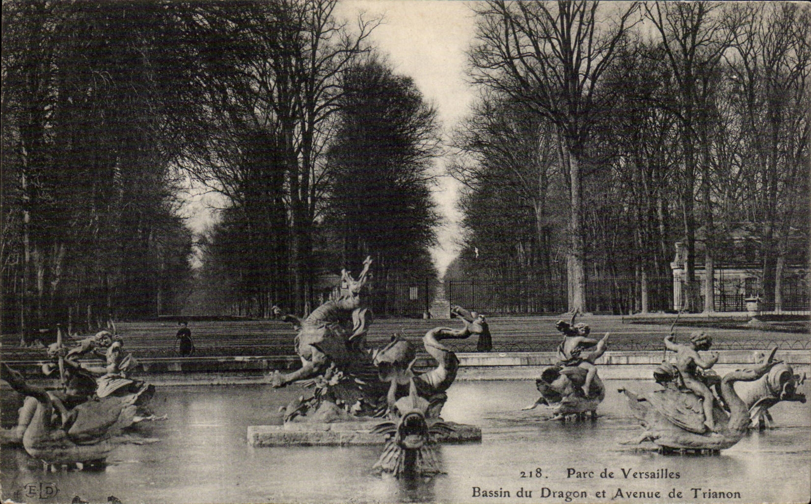 CPA Parc de Versailles Bassin du dragon et avenue de Trianon
