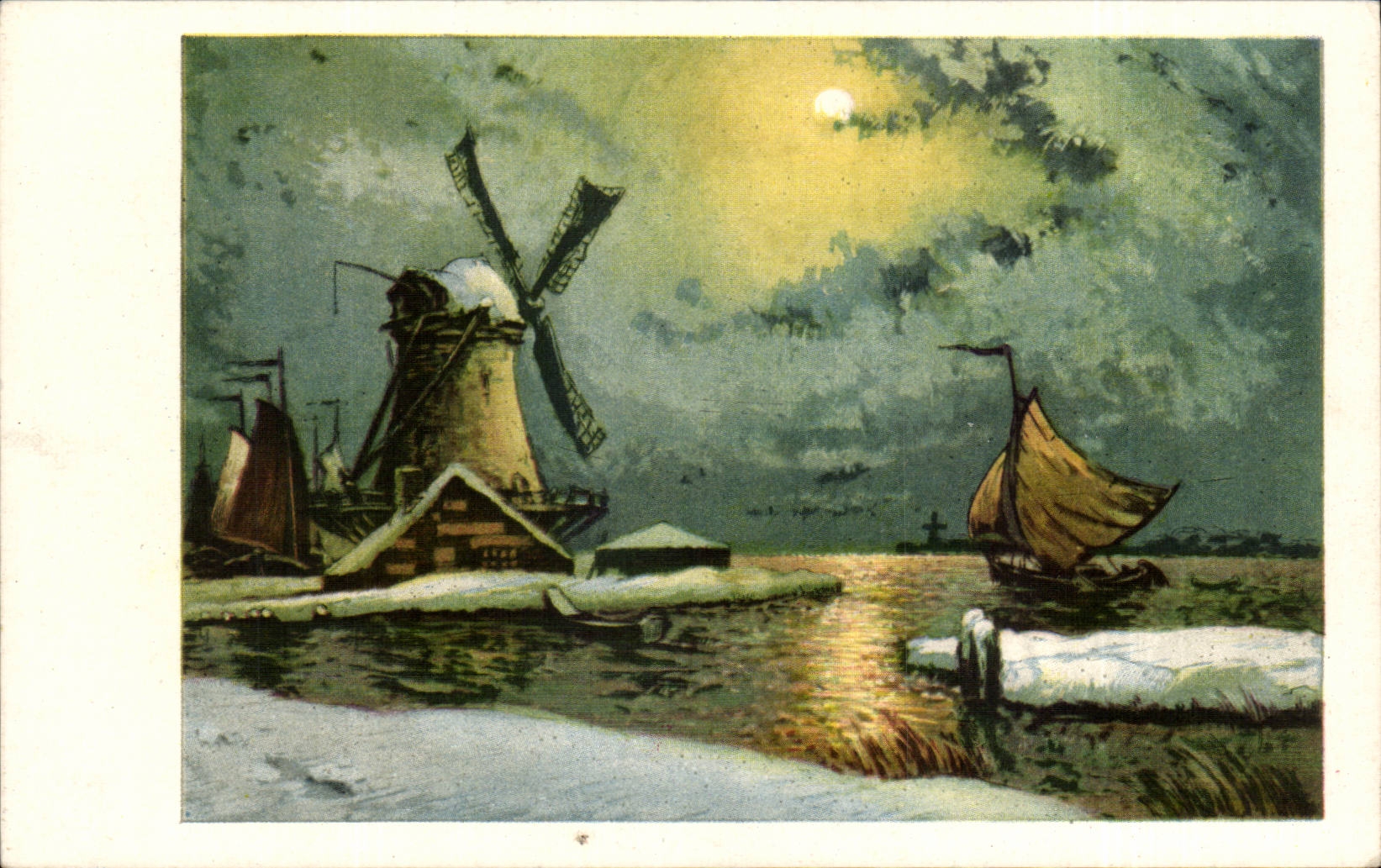 CPA Fantaisie Marine Bateau et Moulin Windmill