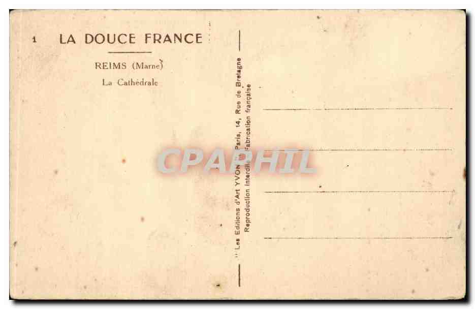 CPA Reims La cathedrale — Verso