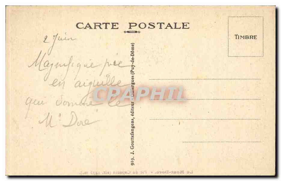 CPA Le Mont Dore Pic du capucin  — Verso