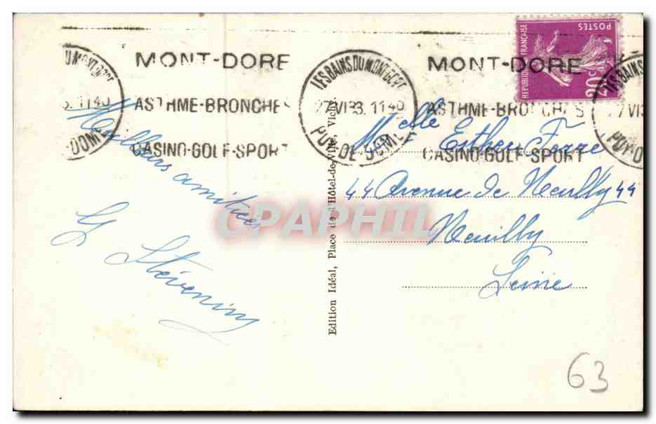 CPA Le Mont Dore Vue generale et le capucin — Verso
