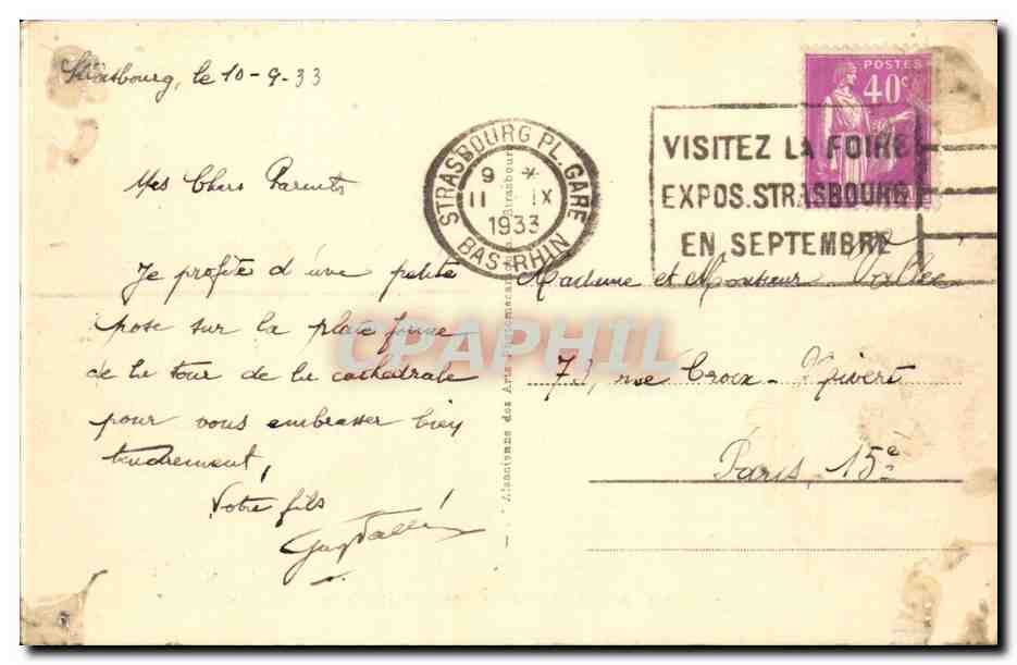 Strasbourg - Strassburg -La Place Kleber et la Cathedrale - CPA  — Verso