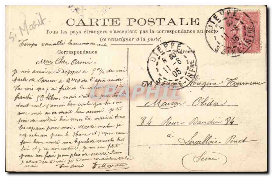 Dieppe - Le Casino CPA  — Verso