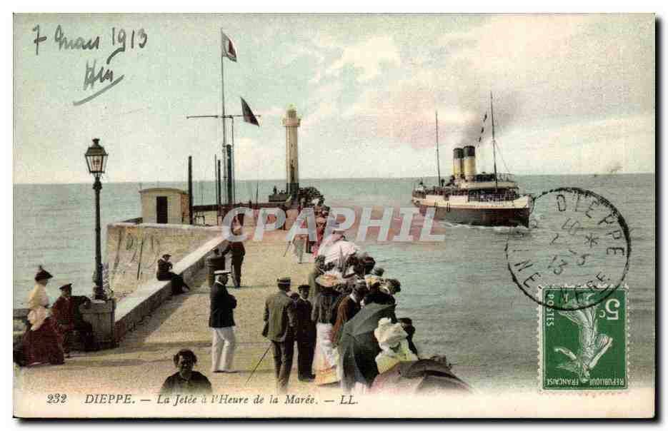 Dieppe - La Jetee a l'Heure de la Maree CPA 