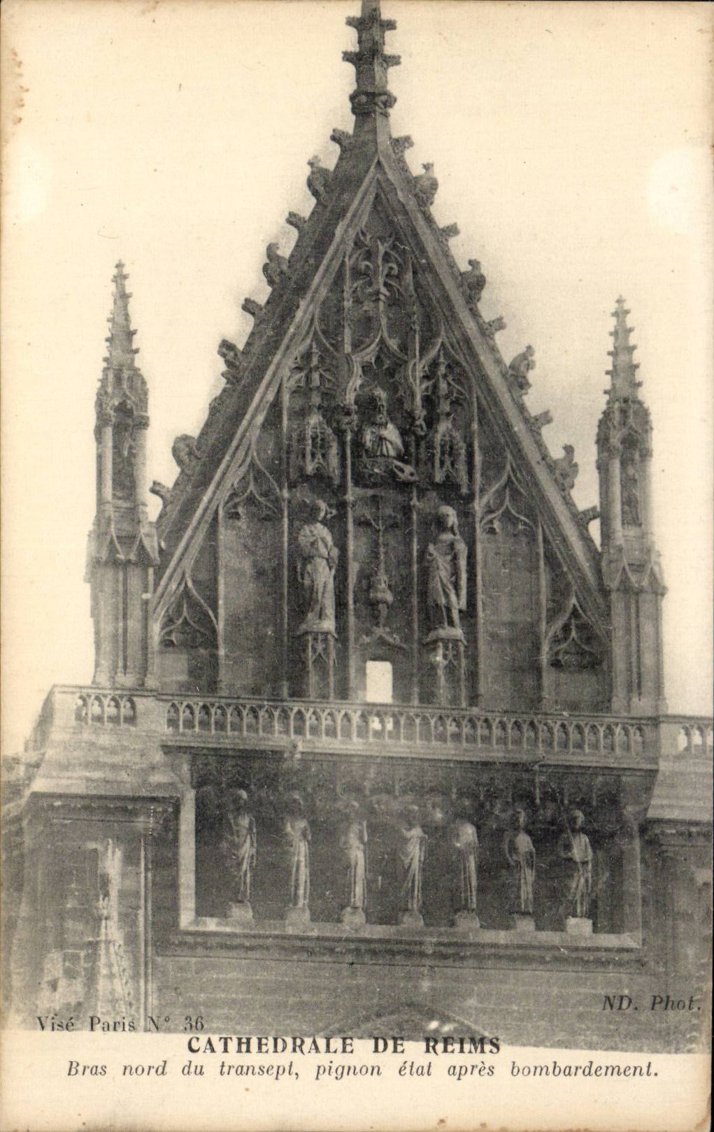 CPA Reims Cathedrale Bras nord du transept pignon etat apres bombardement