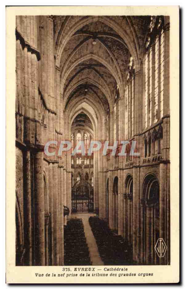 CPA Evreux Cathedrale Vue de la nef prise de la tribune des grands orgues orgue