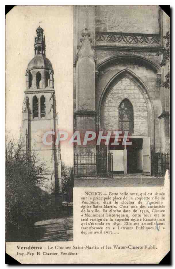 Vendôme - Le Clocher Saint-Martin et les Water-Closets Publics — Imp. Pap. H. Chartier, Vendôme