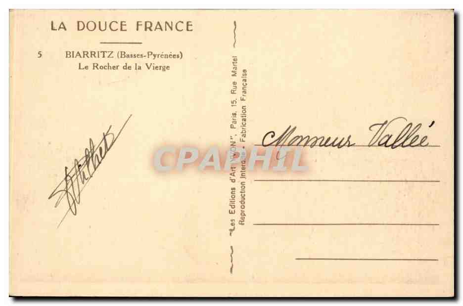 CPA Biarritz Le rocher de la vierge — Verso