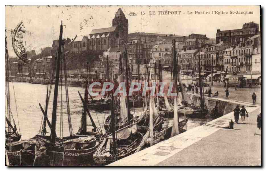 CPA Le Treport Le port et l'eglise St Jacques