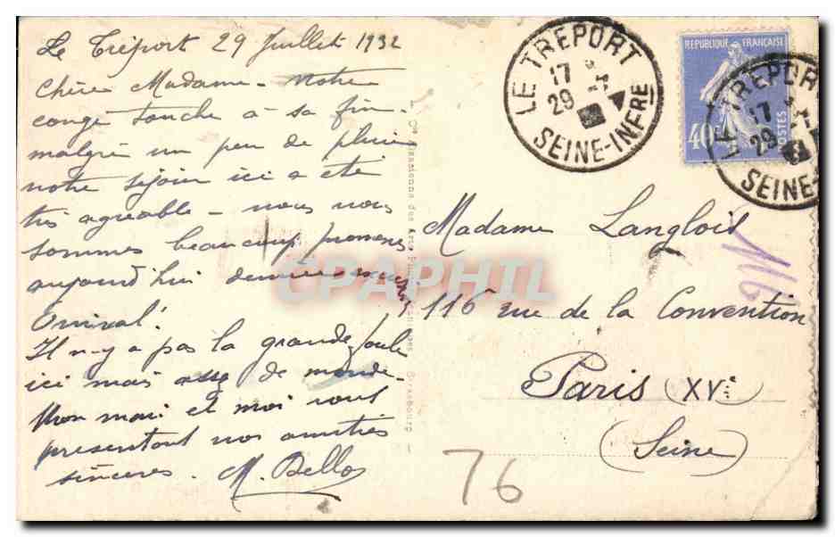 CPA Le Treport Le port et l'eglise St Jacques — Rückseite