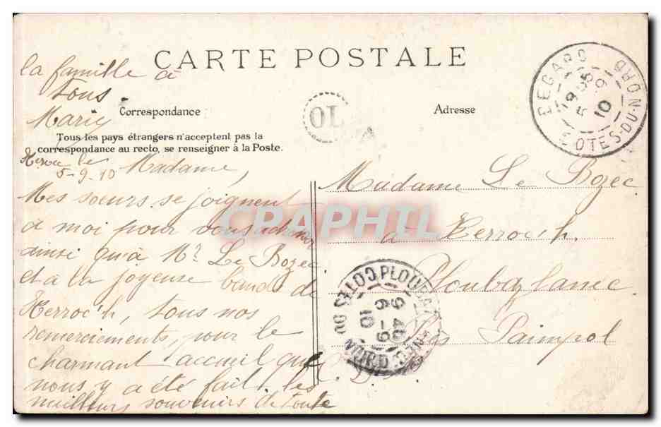 CPA Le Havre Villa des Gadelles — Rückseite