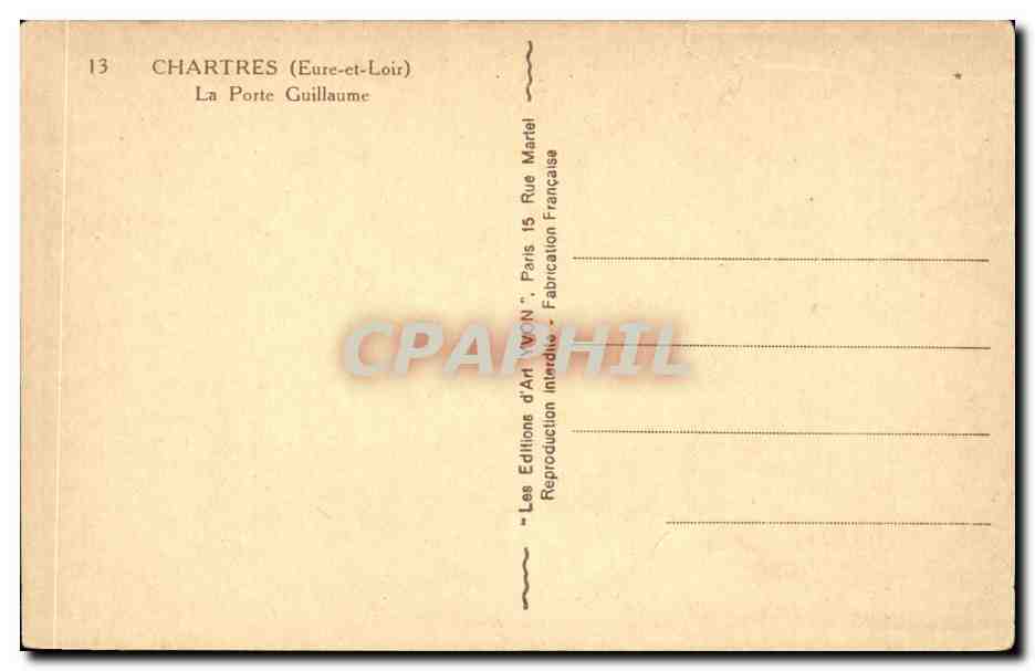 CPA Chartres La porte Guillaume — Rückseite