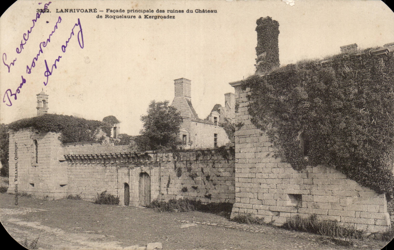 Lanrivoaré — Façade principale des ruines du Château de Roquelaure à Kergroadez — Collection Villarba Quilipper