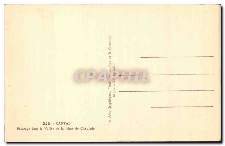 CPA Cantal Paturage dans la vallee de la Rhue de Cheylade — Verso