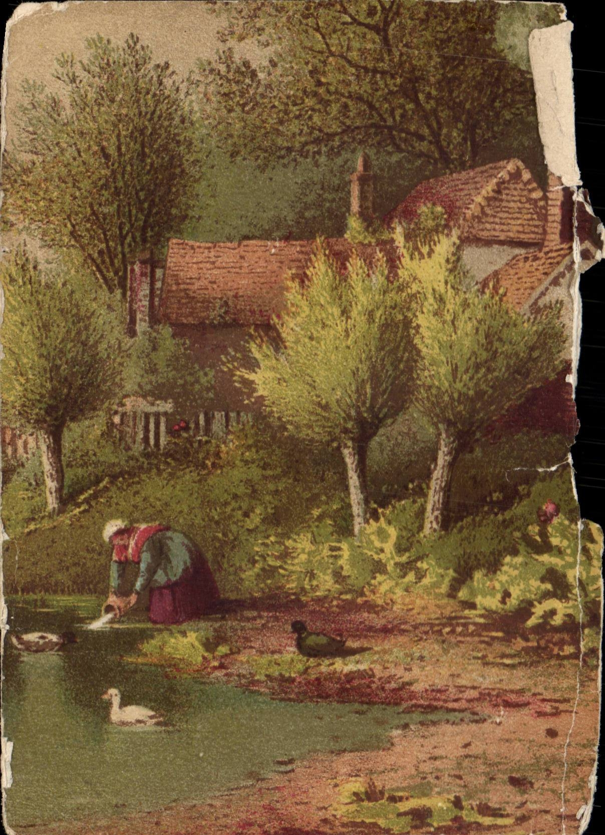 Femme lavant à la rivière — paysage rural — éditeur non identifiable