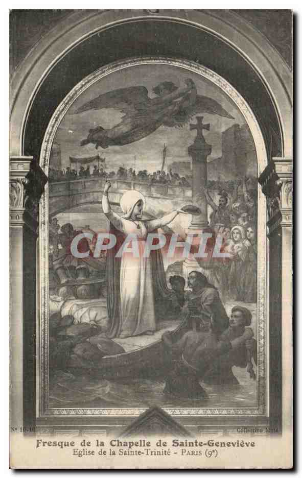 CPA Paris Fresque de la chapelle de Sainte Genevieve Eglise de la Sainte Trinite