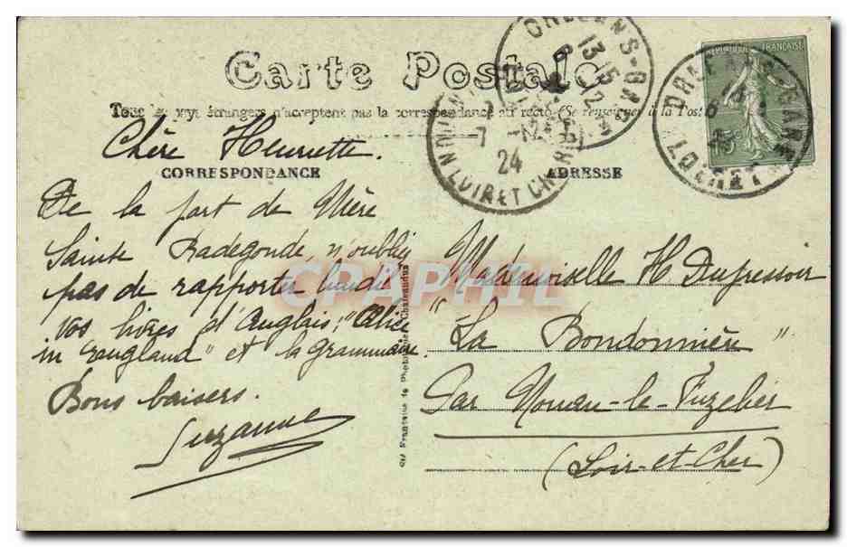 CPA Orleans Maison mere des soeurs de St aignan 20 rue st Marc Vue generale de l'etablissement — Rückseite
