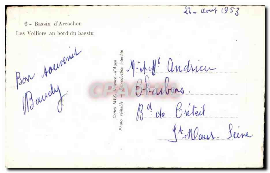 Bassin d'Arcachon — Les Voiliers au bord du bassin — Cartes MYS, Valence d'Agen — Reverso