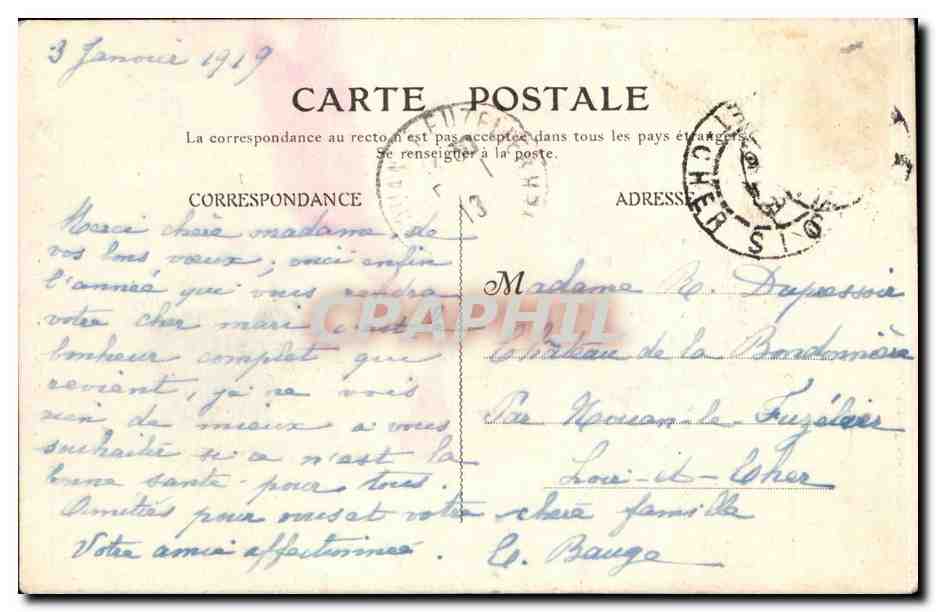 Hôtel Denis-Dufont - Premier Étage — Cliché Leroux, Tapissier, 15 rue Porte-Chartraine, Blois — Rückseite