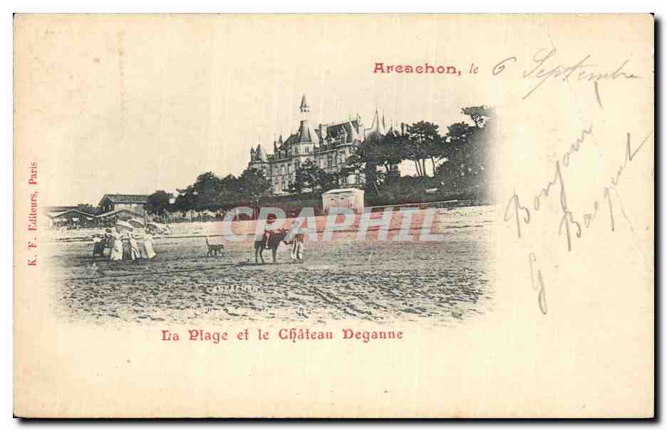 Arcachon CPA La plage et le chateau Deganne Ane Donkey mule