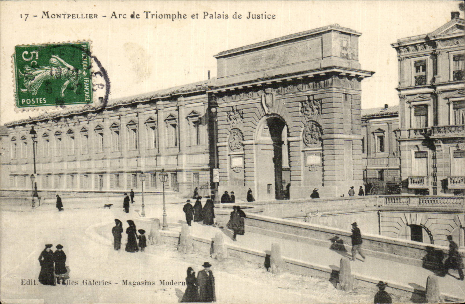 Montpellier - Arc de Triomphe et Palais de Justice — Edit. Jules Galeries - Magasins Modernes