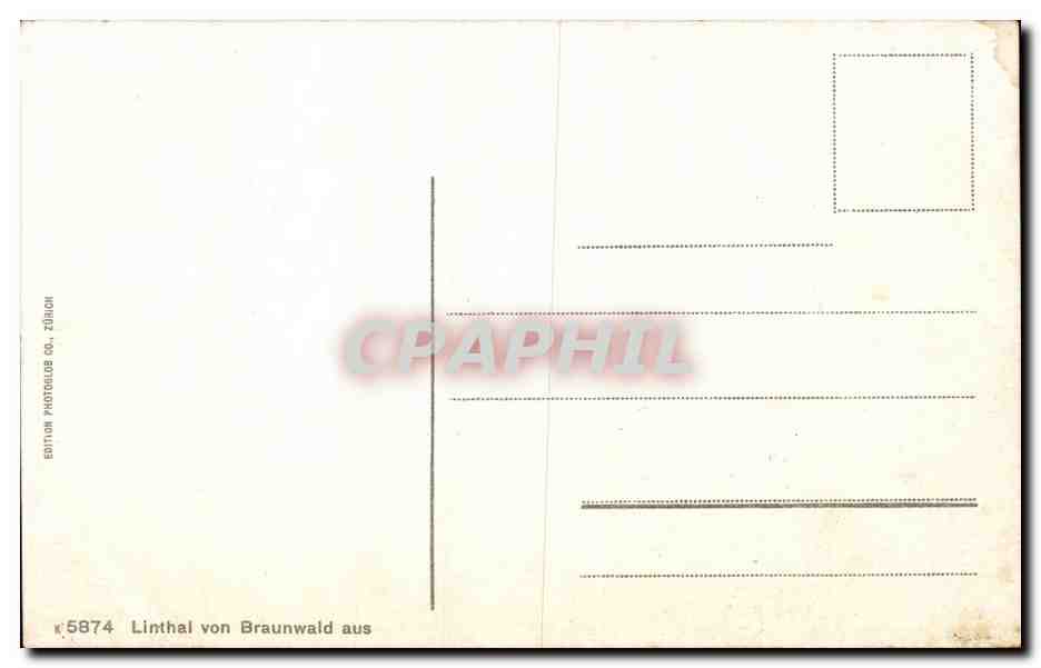 CPA Suisse Linthal von Braumwald aus — Rückseite