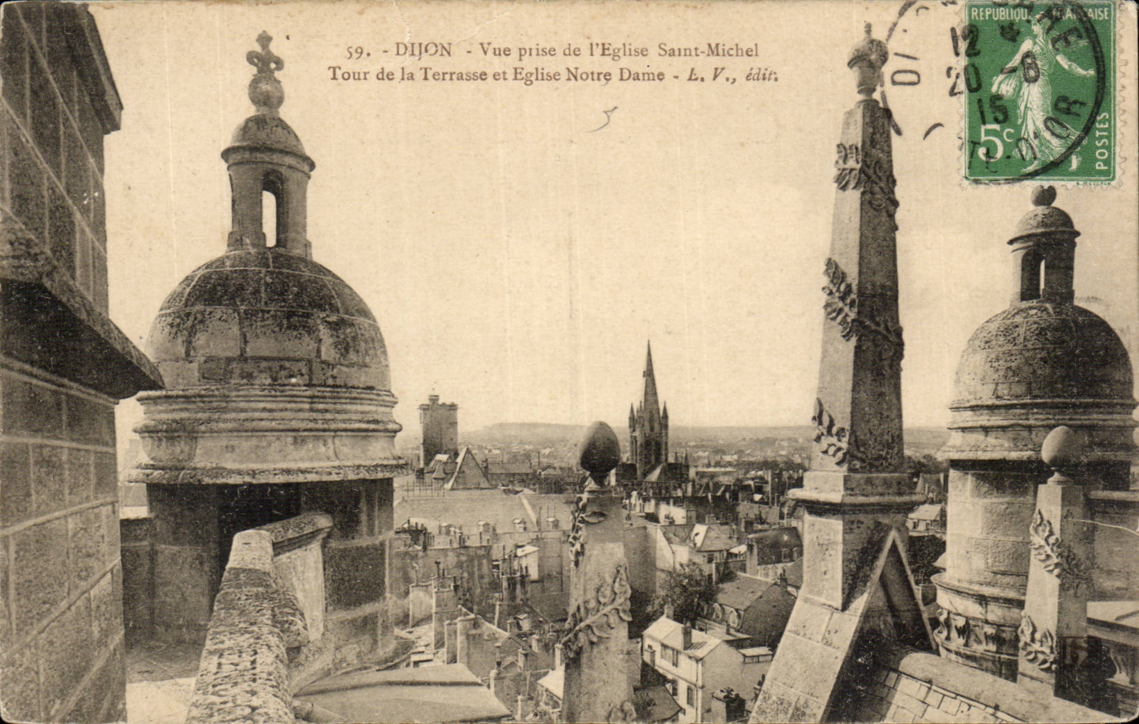 Dijon — Vue prise de l'Église Saint-Michel, Tour de la Terrasse et Église Notre-Dame — L. V., éditeur