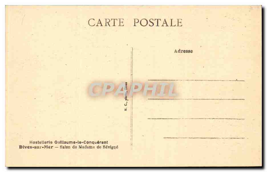 CPA Dives sur mer Hostellerie de Guillaume le conquerant Salon de Madame de Sevigne — Rückseite