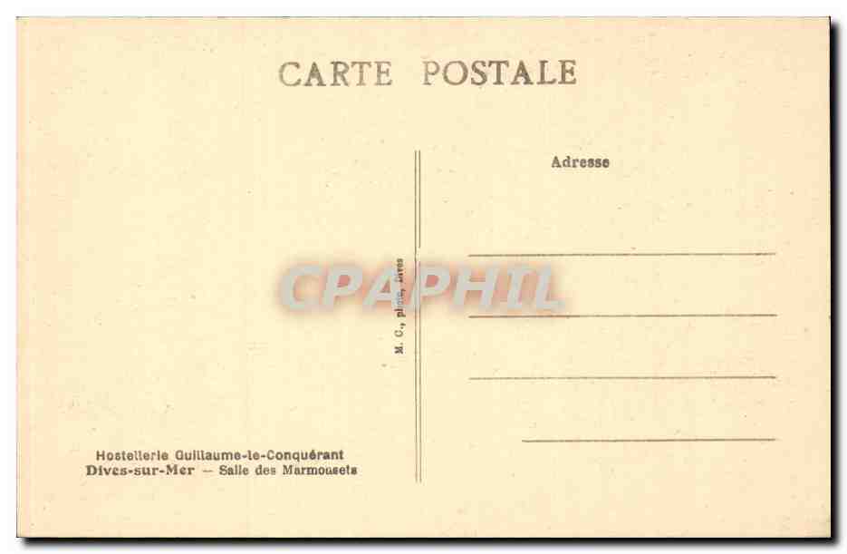 CPA Dives sur mer Hostellerie de Guillaume le conquerant Salle des Marmousets — Rückseite
