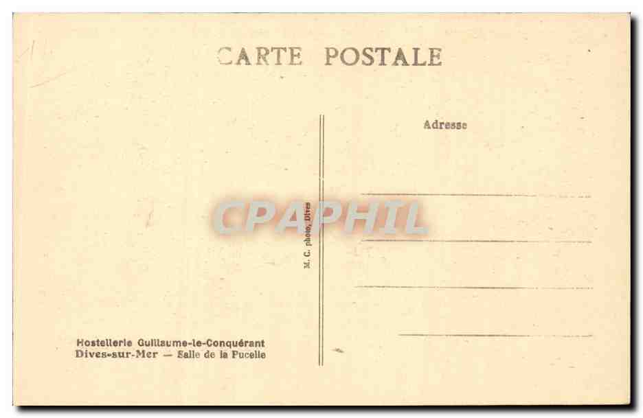 CPA Dives sur mer Hostellerie de Guillaume le conquerant Salle de la pucelle — Rückseite