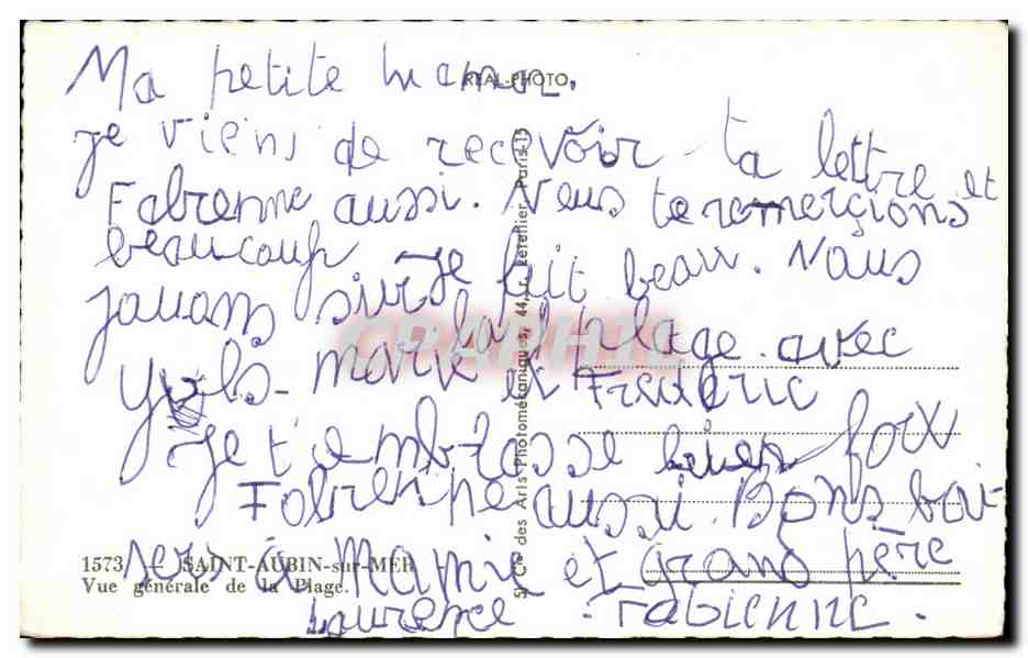 CPA St Aubin sur mer Vue generale de la plage — Verso