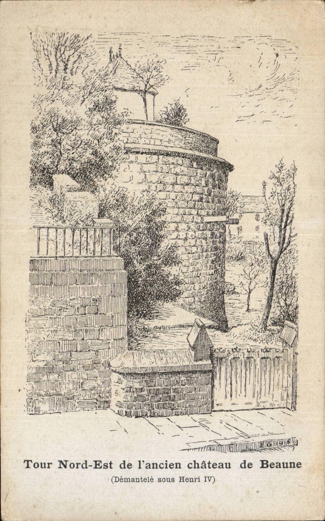 Tour Nord-Est de l'ancien château de Beaune — Démantelé sous Henri IV — Éditeur E. GUES