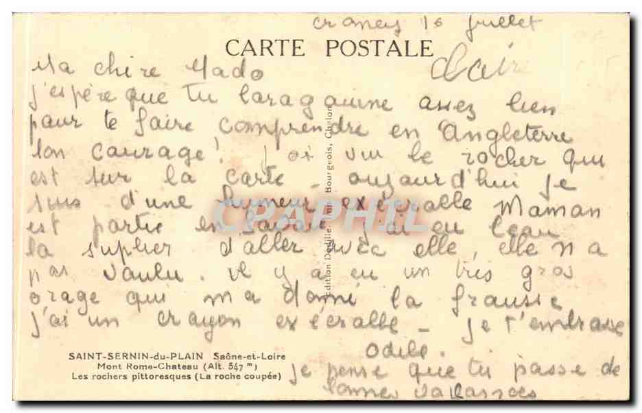 Mont Roma-Château — Les rochers pittoresques (La roche coupée) — édition Désiré, Saint-Sernin-du-Plain — Verso