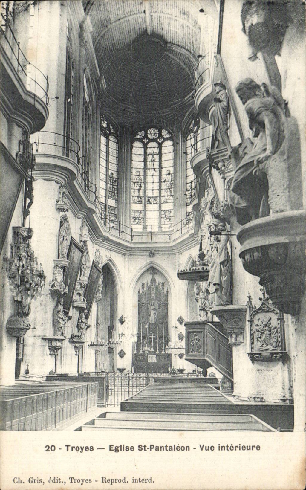 Troyes — Église St-Pantaléon — Vue intérieure — Ch. Gris, édit., Troyes