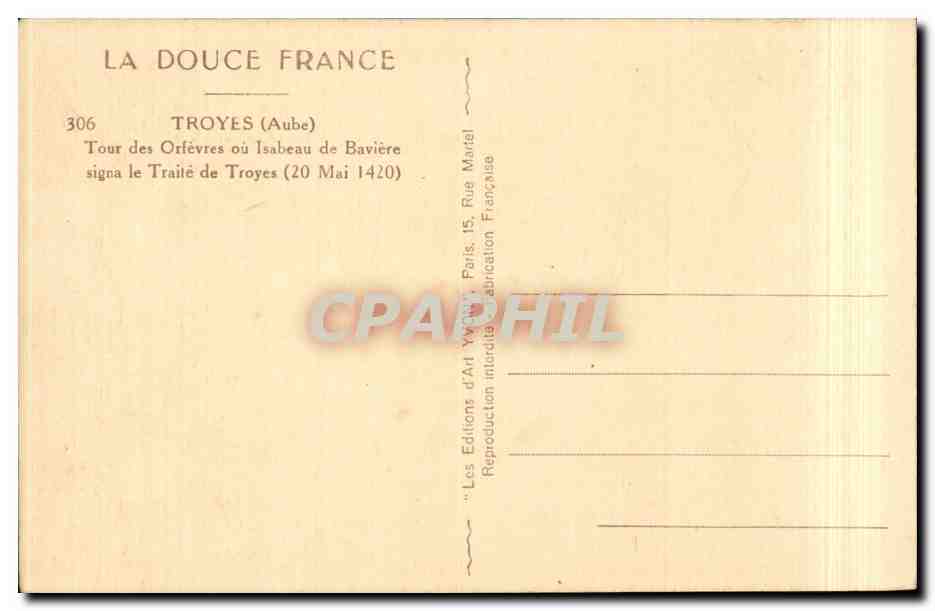 Troyes — Tour des Orfèvres — Éditeur : Les Éditions d'Art Yvon, Paris — Reverso
