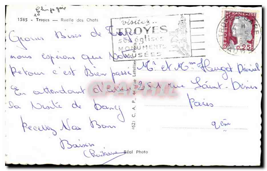 CPA Troyes Ruelle des chats — Verso